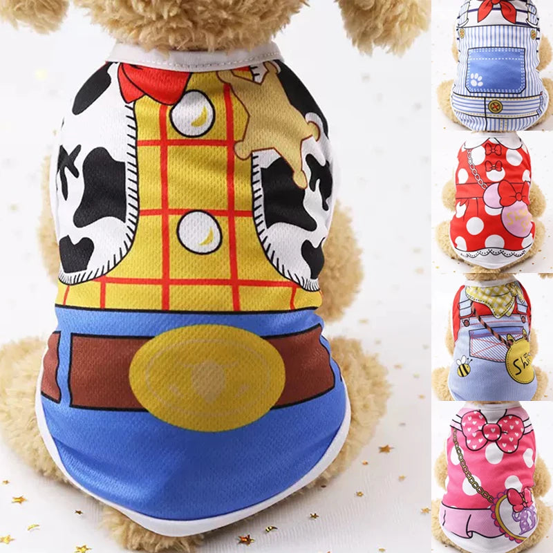 Dog Summer T-Shirt Vest - Soft Cartoon Print Pet Shirt