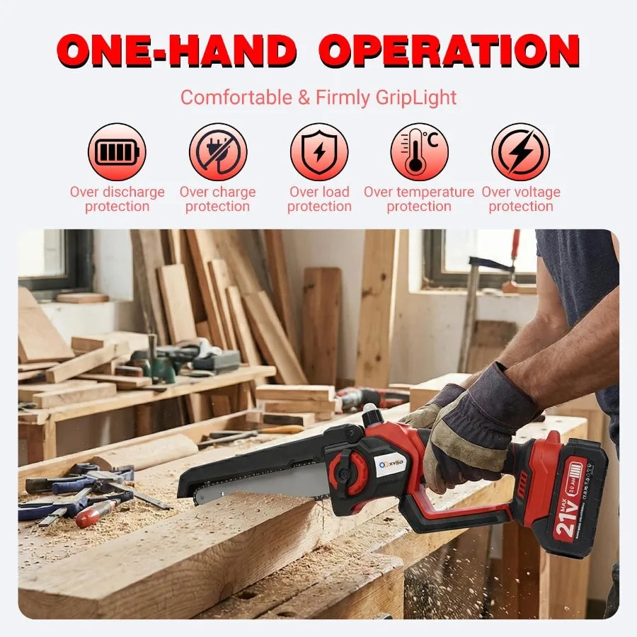 8" and 6" Mini Chainsaw Cordless Portable Handheld Electric Chainsaw with 2x3.0Ah Batteries and Charger Brushless Small Power S