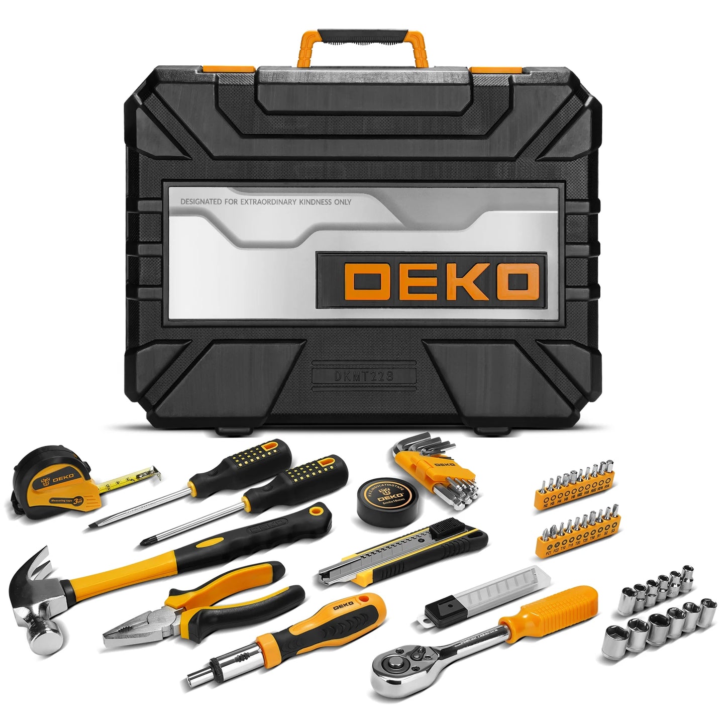 DEKOPRO 228-Piece Home Tool Kit – Socket Wrench Set, Hand Tools & Auto Repair Combination with Plastic Toolbox Storage Case