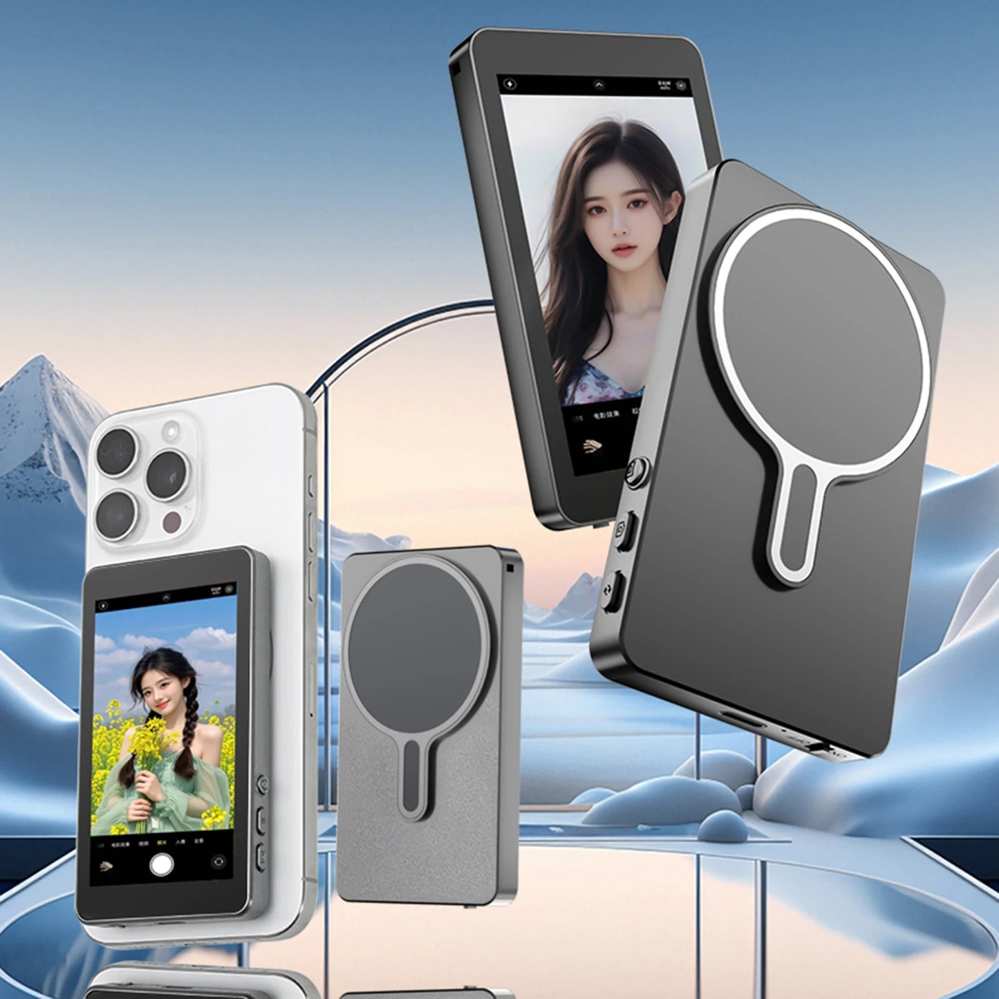 Upgrade Magnetic Wireless Selfie Monitor Screen 4inch For Android Phone Rear Camera Live Streaming Video Recording W/ Zoom Focus