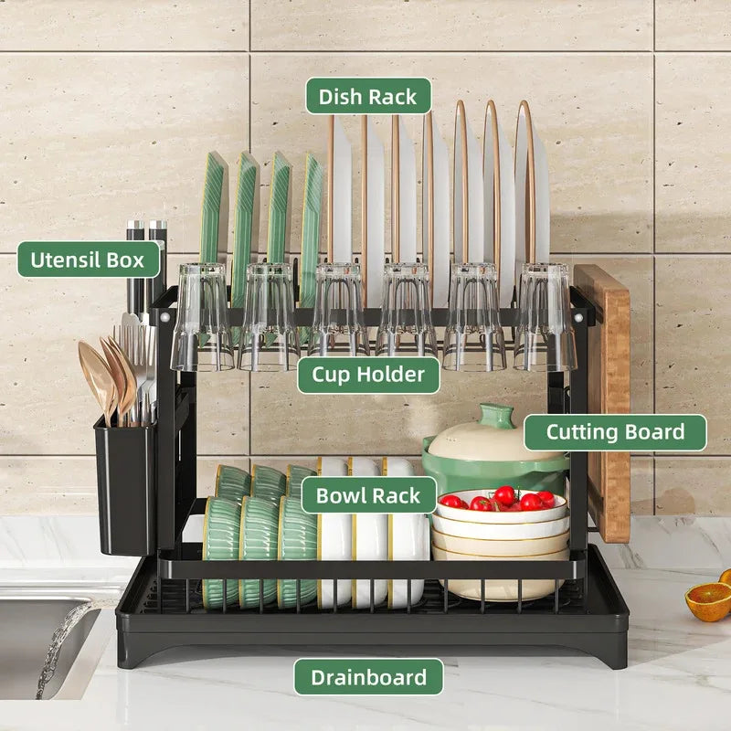 2-Tier Metal Dish Drying Rack - Space-Saving Kitchen Drainer - photo 4