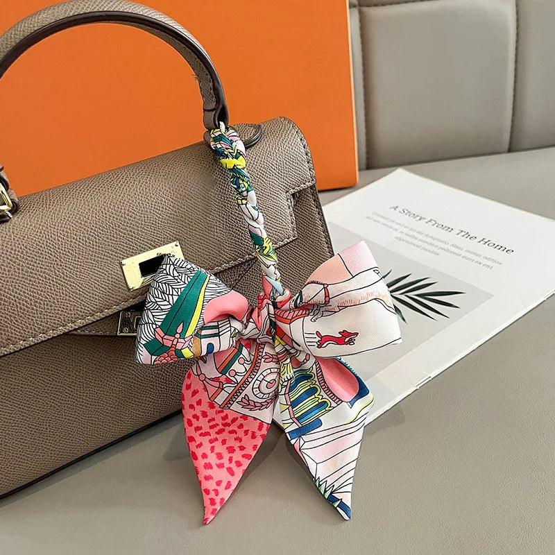 Women's Long Skinny Ribbon Scarf - Printed Hair Tie & Bag Band - photo 3