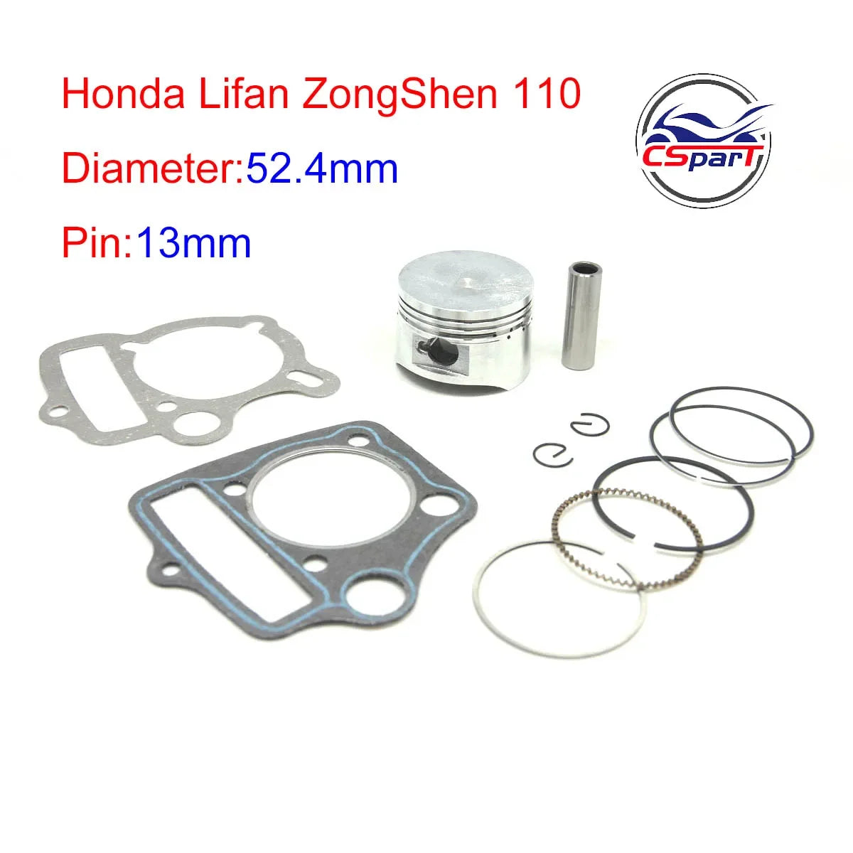 110cc 52.4MM 13MM Piston Rings Gasket Kit  ATV Dirt Pit Bikes Kazuma SunL Taotao Lifan ZongShen Loncin