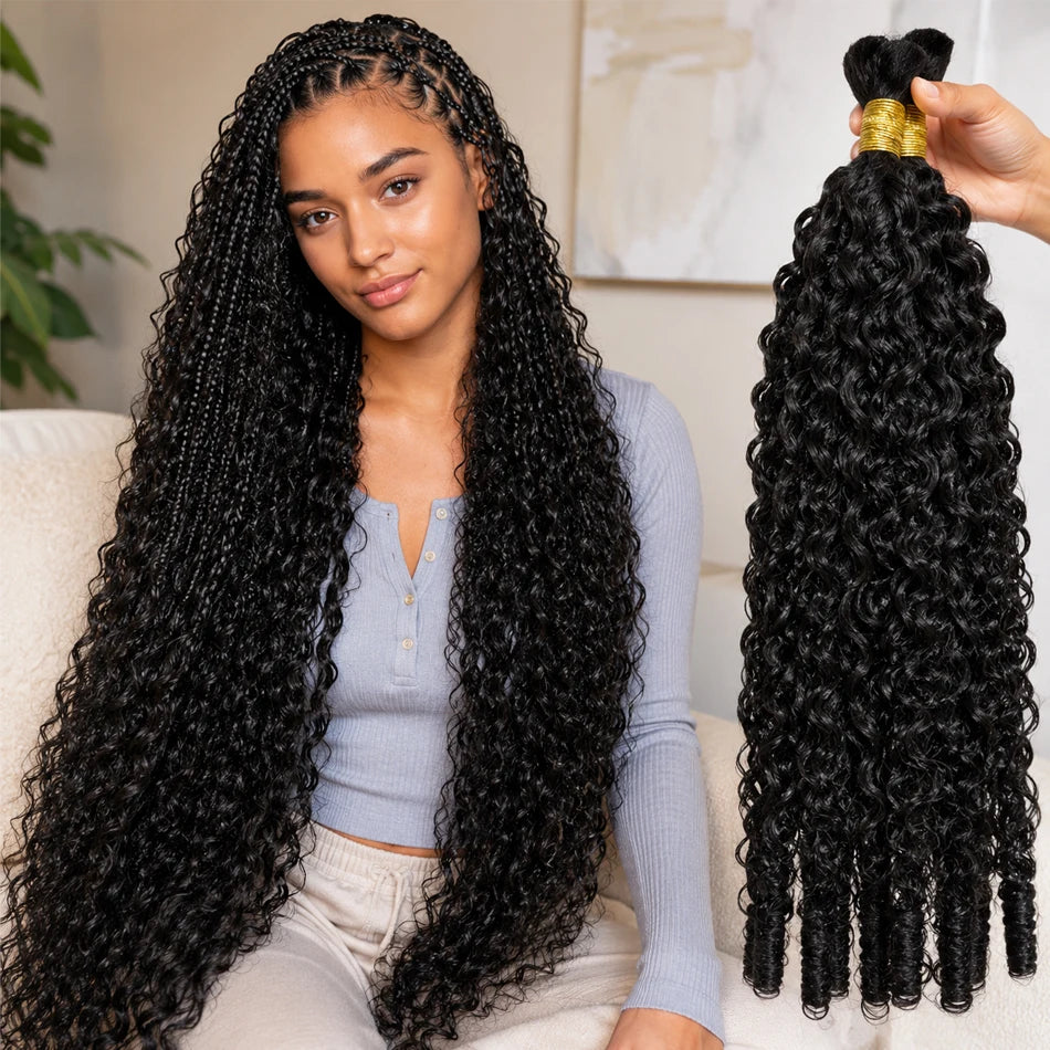 15A Human Braiding Hair for Boho Braids — Burmese Curly Bulk Bundles
