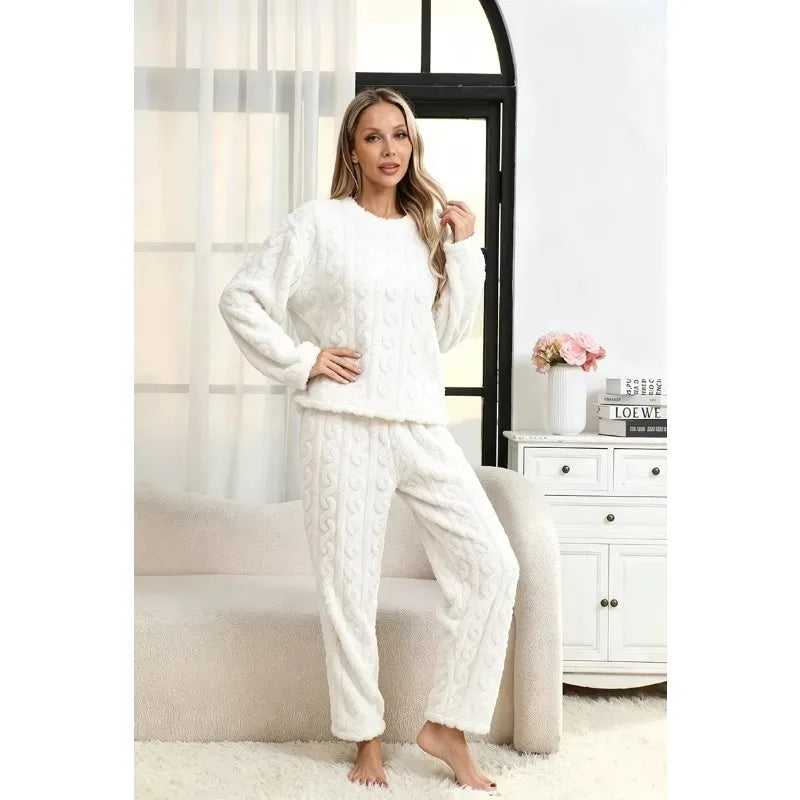 Women's Coral Fleece Jacquard Lounge Set - Top & Pants - photo 5