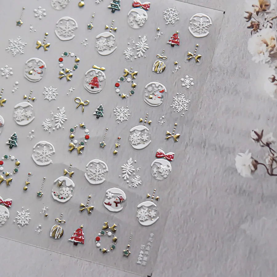 5D Embossed Mini Snowman Snow Nail Decorations Stickers Self Adhesive Nail Stickers Winter Christmas Nail Art Accessories Decals