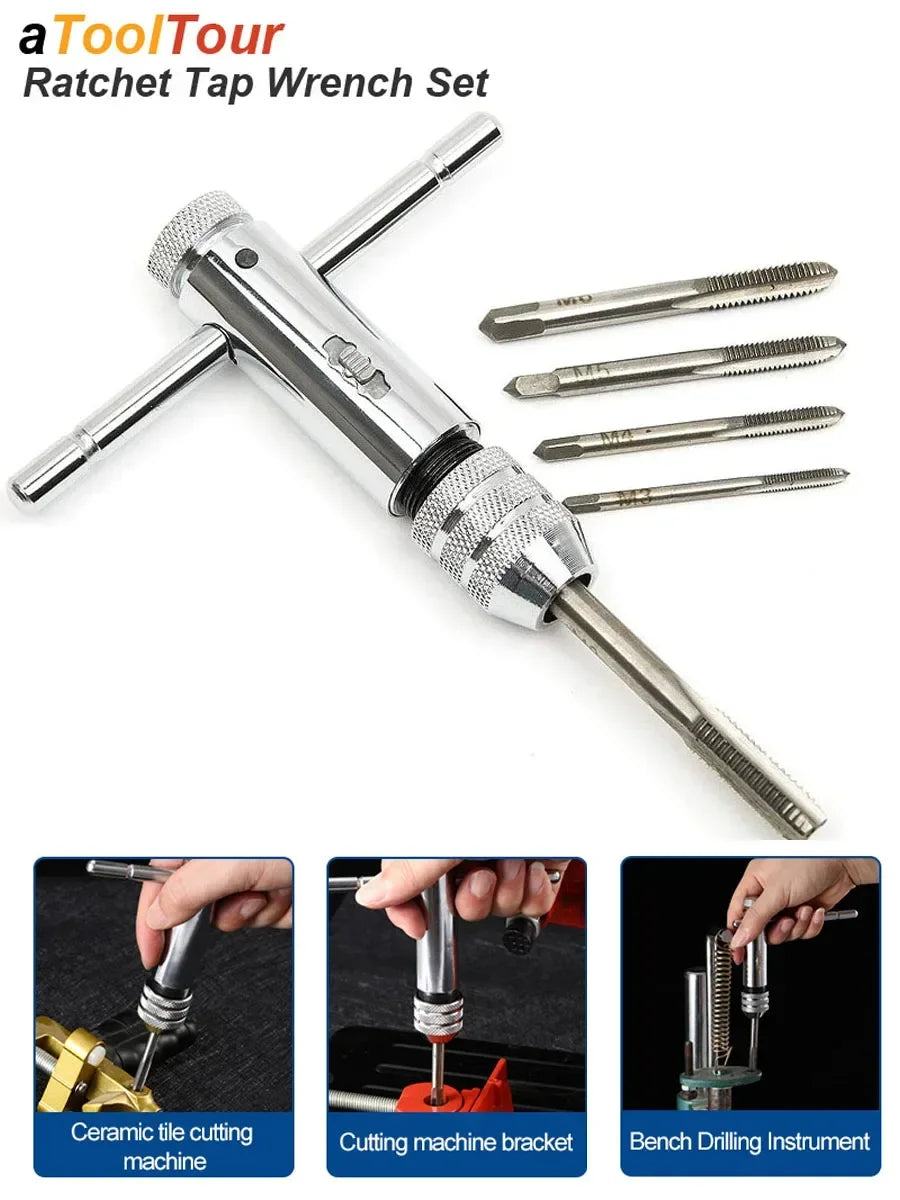 LIYU Adjustable T Handle Ratchet Tap Reamer Hand Manual Wrench M3 M4 M5 M6 M8 Metric Machine Screw Thread Plug Tool