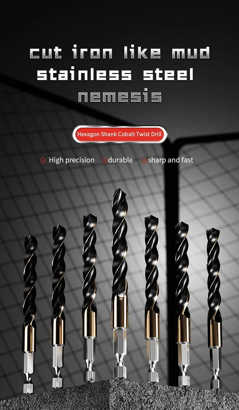 1.5-7.5mm Hex Shank Twist Drill Bit Wood Metal Hole Cutter Core Drilling Tool Cobalt Carbide Tip Flat Drill Bits HSS