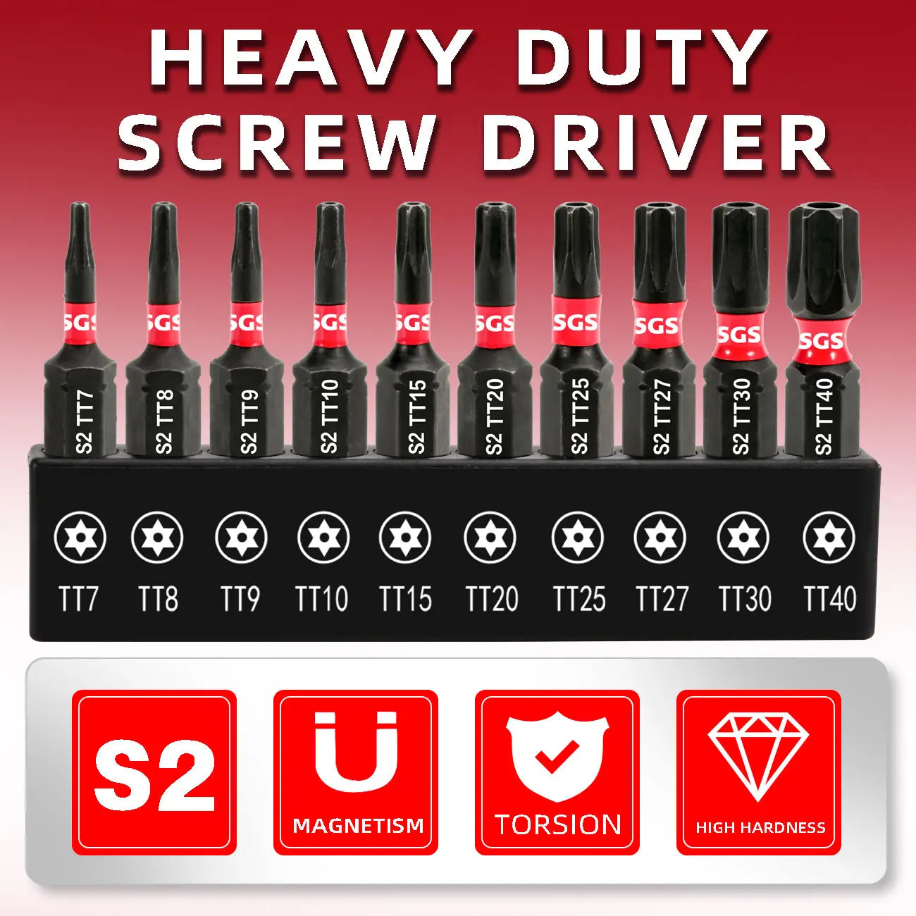 10 Pieces of Impact-Resistant S2 Steel Safety Torx Bits 25mm, Strong Magnetic, Non-Slip, High Hardness, Wear-Resistant, with Black Base, Screwdriver Bit Set