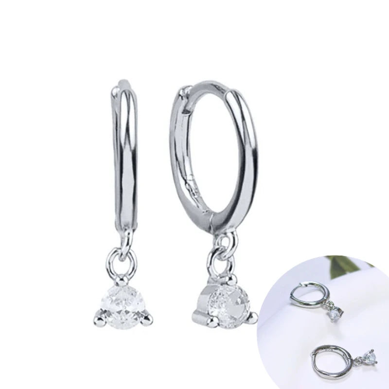 925 Sterling Silver Tassel Hoop Earrings for Women - White Zircon