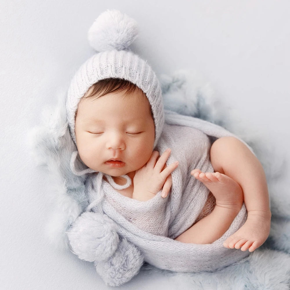 Newborn Pixie Pom Pom Bonnet - Knit Baby Photo Prop Hat - photo 4