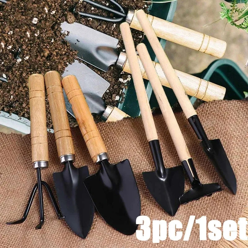 3pcs/set Rake and Shovel Set Mini Gardening Tool Set Garden Potted Flower Soil Loosening Planting Transplanting Hand Tool Kit