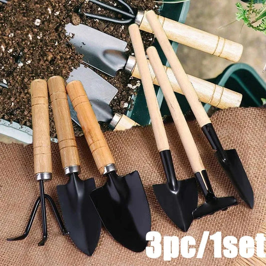 3pcs/set Rake and Shovel Set Mini Gardening Tool Set Garden Potted Flower Soil Loosening Planting Transplanting Hand Tool Kit