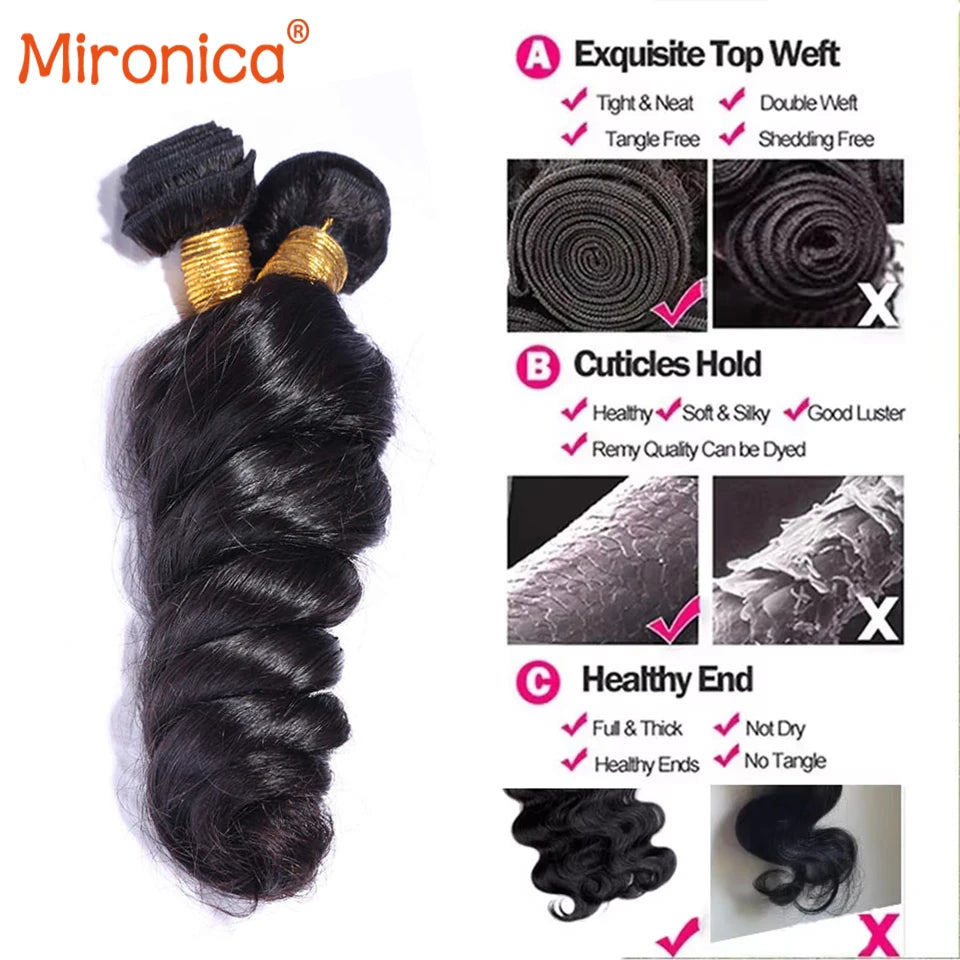 Brazilian Raw 12A Loose Wave Human Hair Bundles 100% Unprocessed Double Weft Weave Hair Extensions #1B 1/2/3/4 Body Wave Bundles