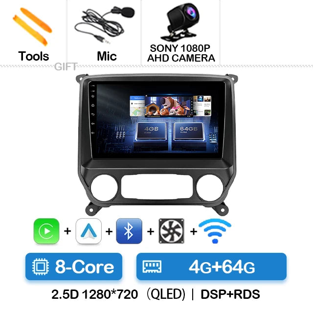 Android Car Stereo with CarPlay & Android Auto (QLED) — Chevrolet Silverado & GMC Sierra (2014–2018)