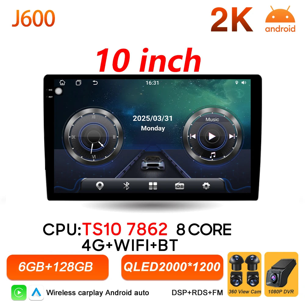 Universal 2-DIN Android Car Stereo (9"/10") — CarPlay, Android Auto, GPS, QLED Screen, WiFi, Bluetooth