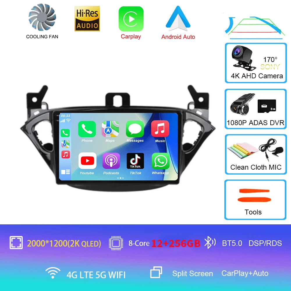 Carplay 2 Din Android 16 Car Radio Audio Multimedia For Opel Corsa E 2014 2015 - 2019 GPS Navigation Auto Stereo Monitor BT WIFI