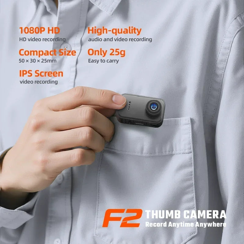 F2 Thumb Camera — 1080P 130° Wide Angle Pocket Cam, 25g