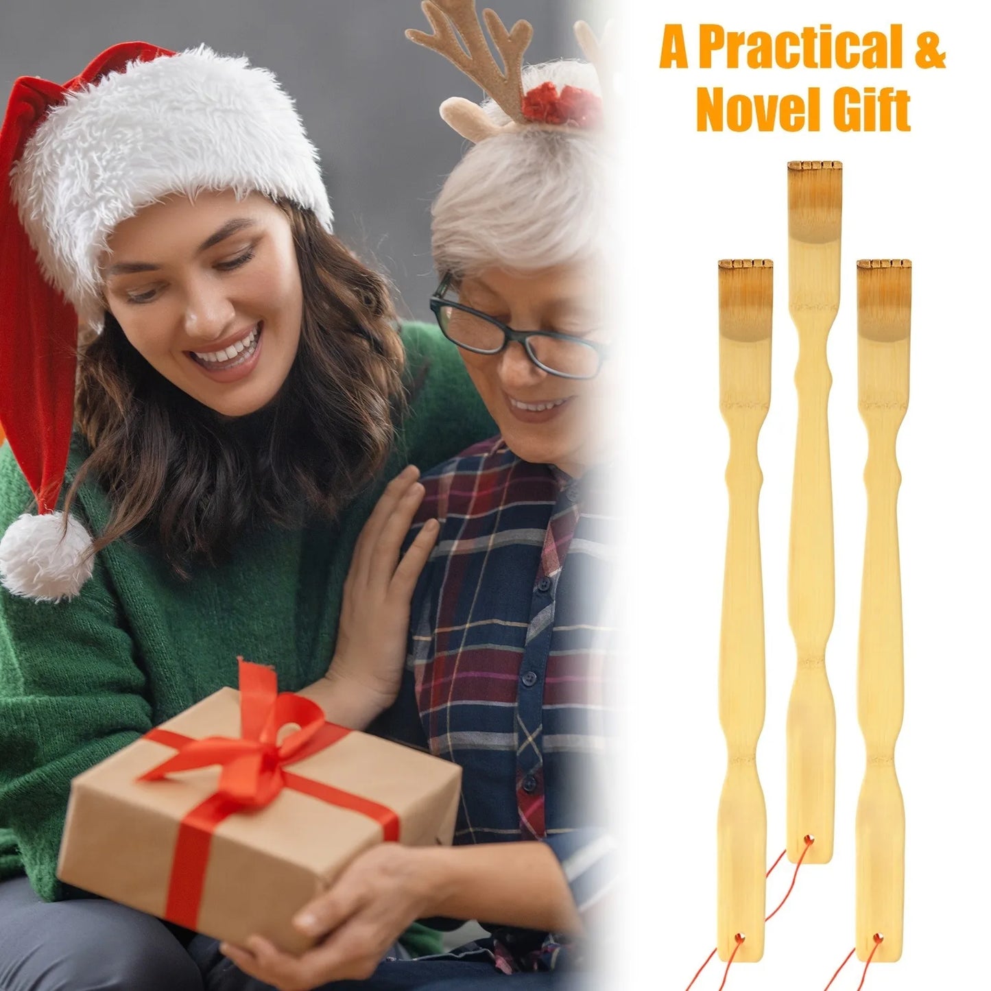 3 Pcs Strong Back Scratcher,Self-Massager Therapeutic Bamboo Wooden Back Scratchers For Scratching Itches,long handle Scratch