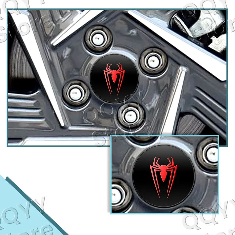 4Pcs 56mm Aluminium Red Spider Logo Car Wheel Center Hub Cap Rims Dust-proof Cover Hubcaps Sticker For Universal Car Accessories