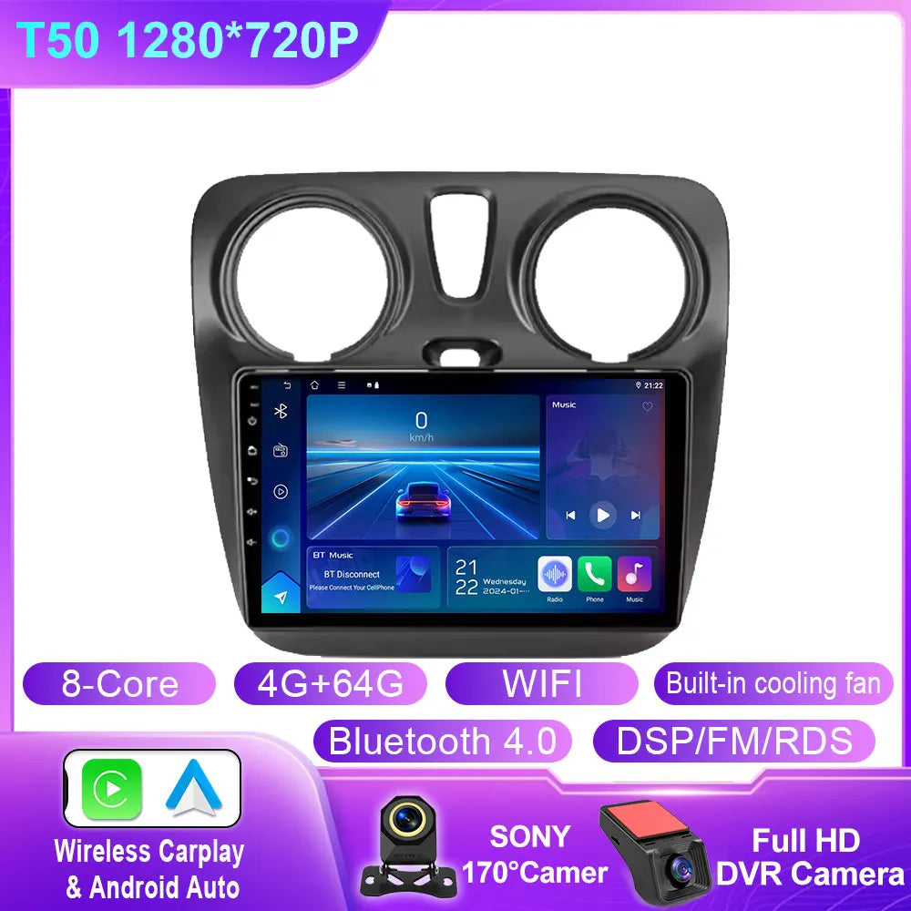 Car Stereo with Apple CarPlay & Android Auto, Compatible with Renault Dokker, Lodgy & Dacia