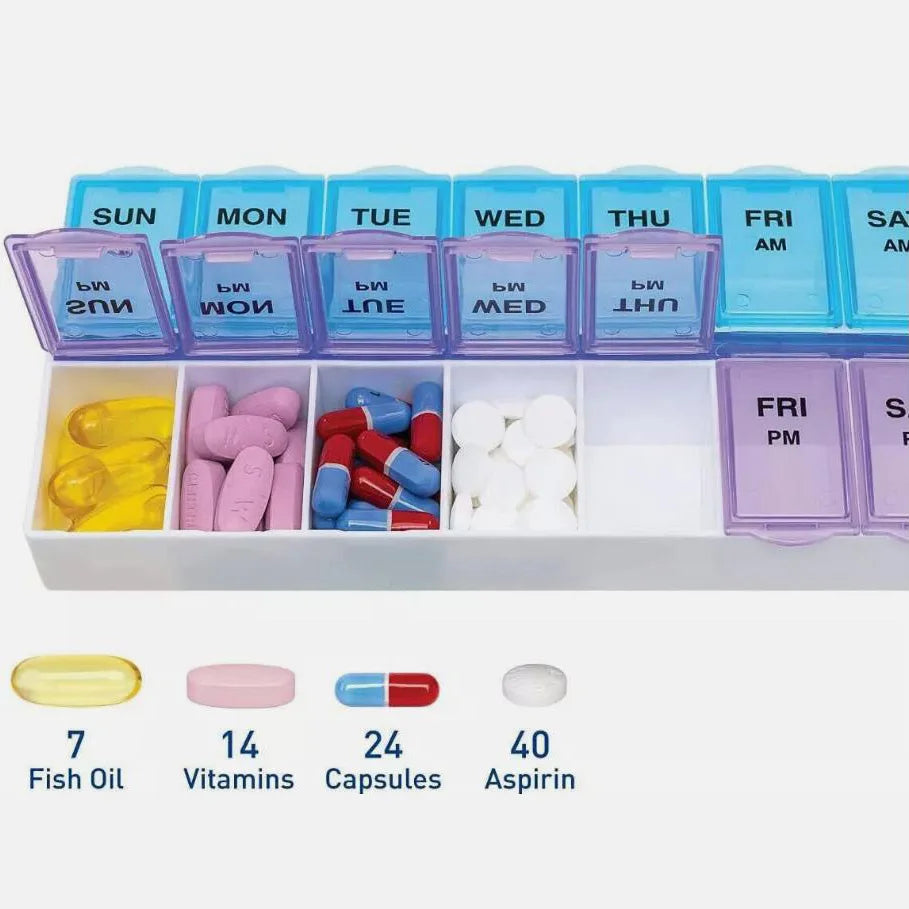 2PCS Weekly Pill Organizer - 14 Grids for Vitamins & Medicine