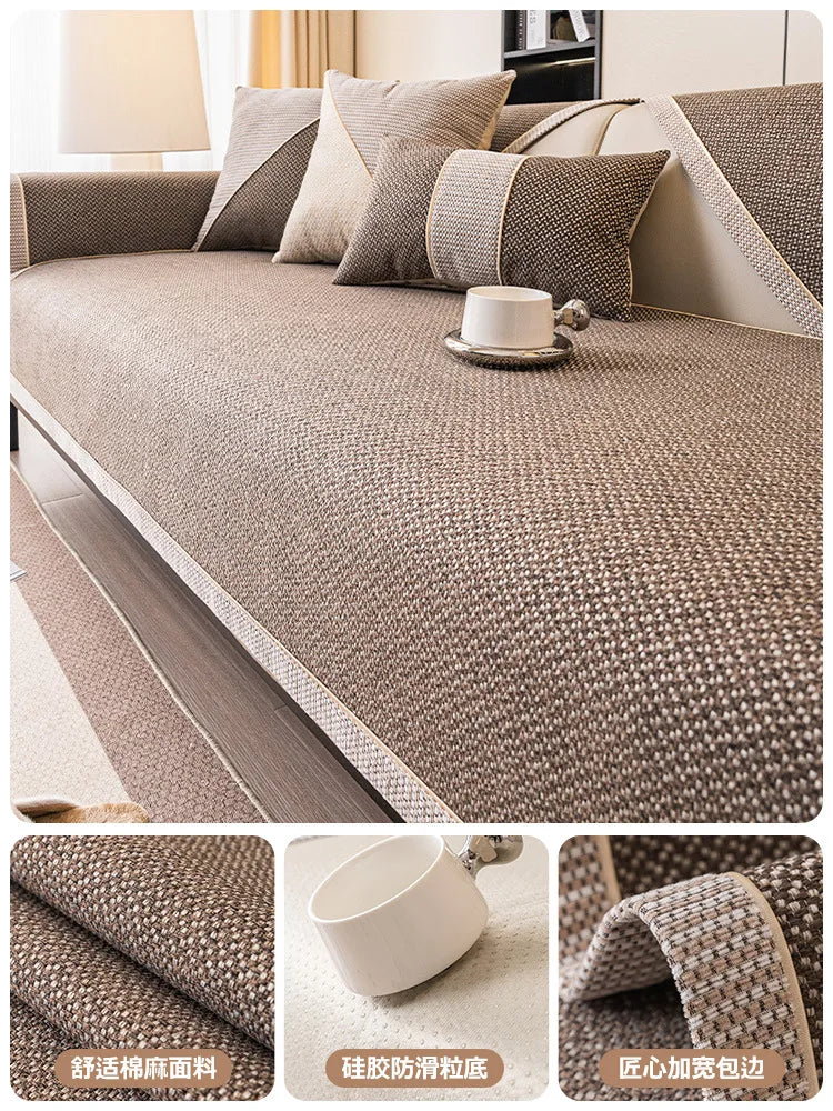 Woven Cotton and Linen Sofa Cushion for All Seasons Universal Non-slip Sofa Cover Cover New 2026 Backrest Cover Cloth Towel