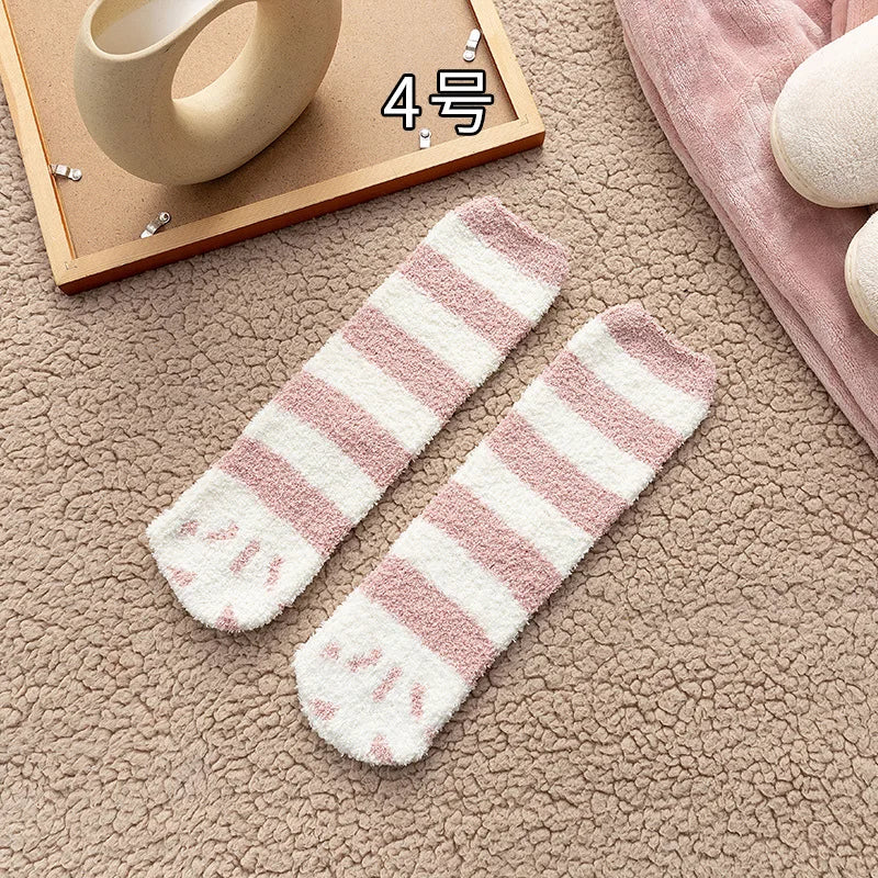 Women's Cat Paw Coral Velvet Socks