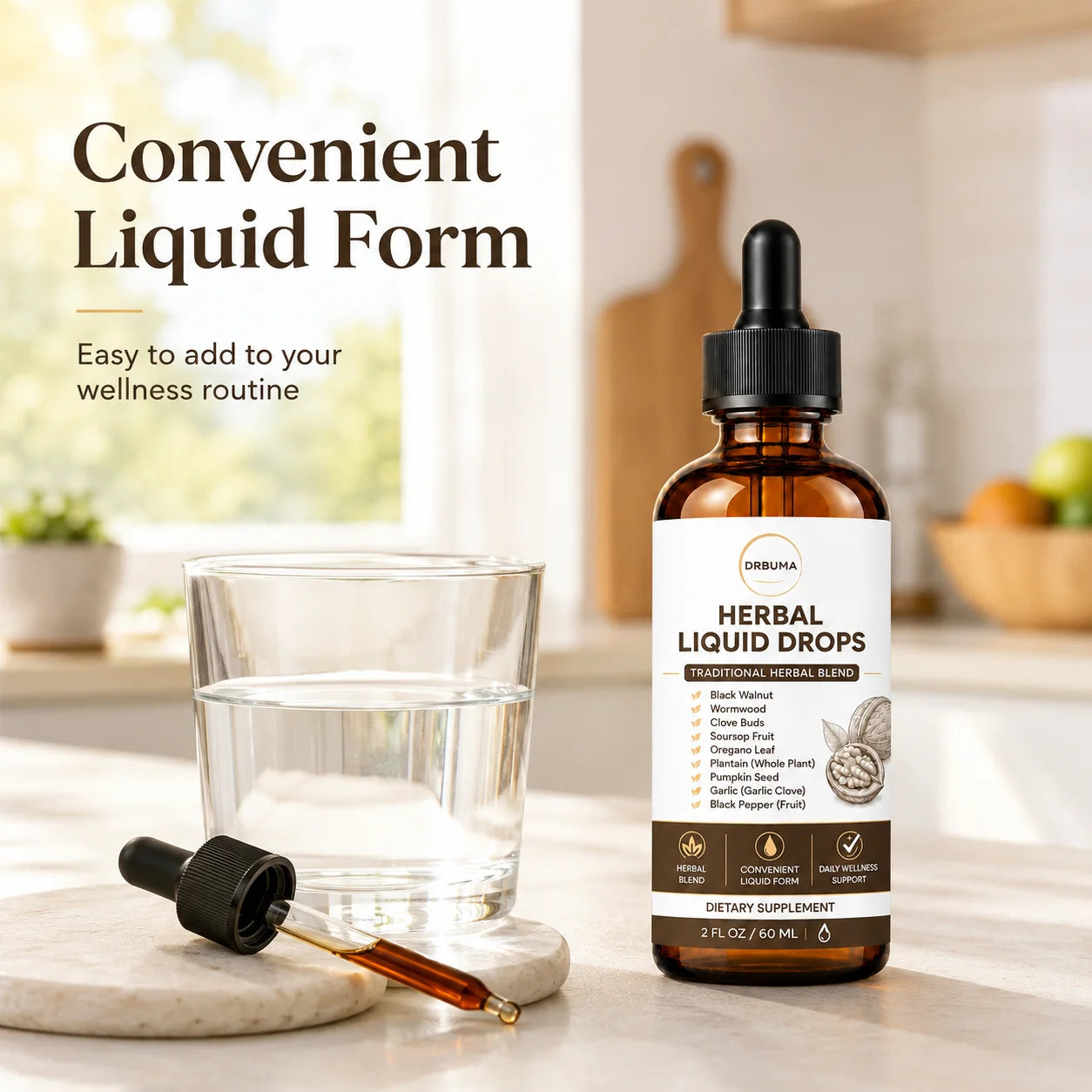 Natural Herbal Liquid Drops 60ml 2 oz, easily integrated into daily health regimens, daily health support for adults, traditional herbal formula, daily plant-based energy boost