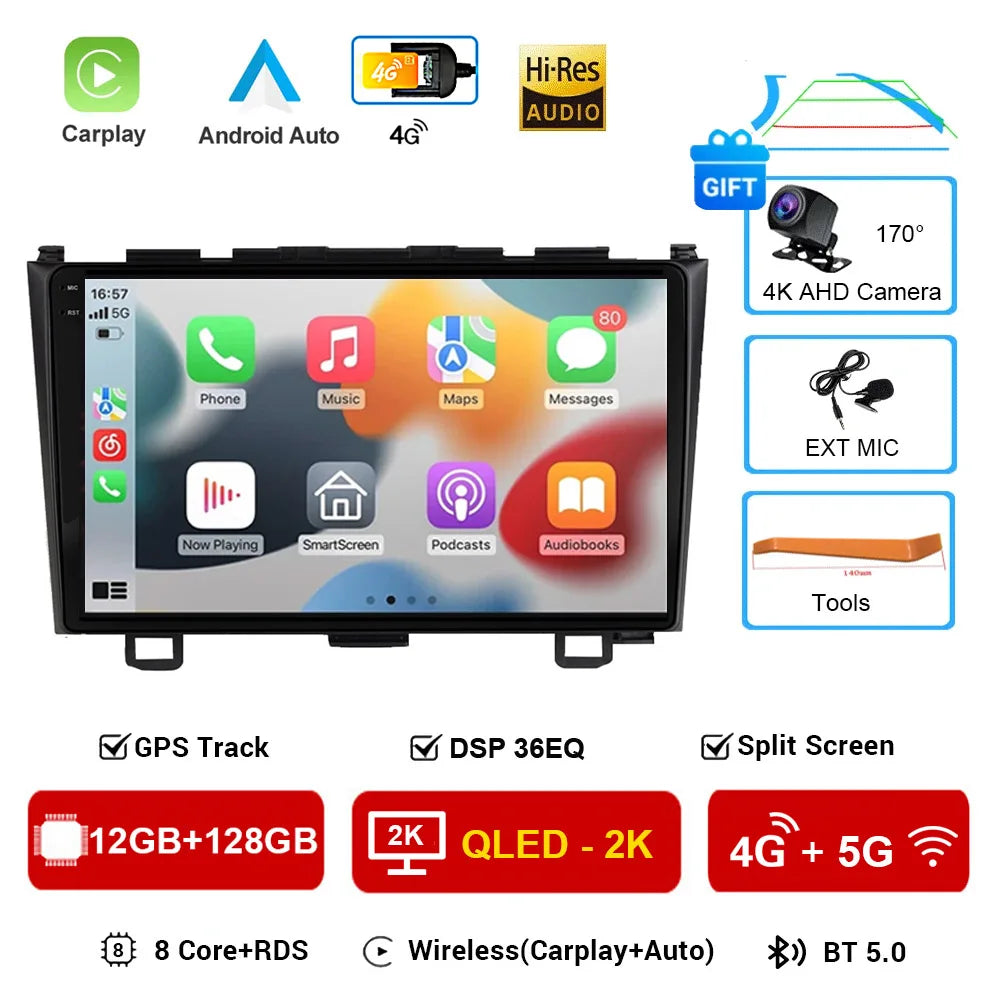 Android 16 Car Radio For Honda CR-V 3 RE CRV 2007-2011 Multimedia Video Player 2 Din Navigation GPS Carplay DVD Head Unit