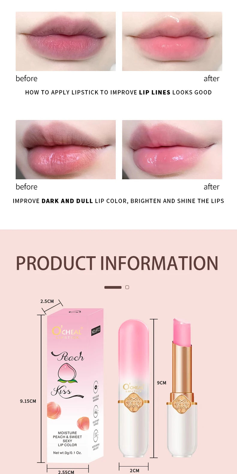 O'CHEAL Color Changing Fruit Lip Balm – Moisturizing Waterproof Temperature Changing Lipstick | Strawberry, Blueberry & Peach