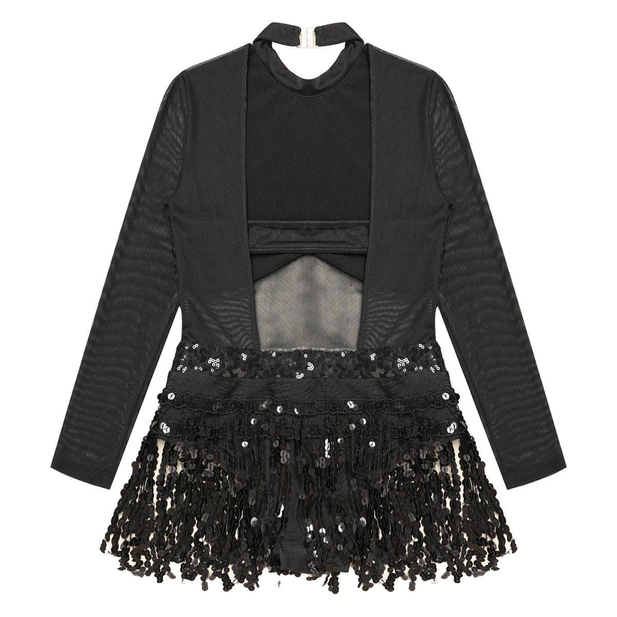 Girls sequin tassel Latin leotard dress