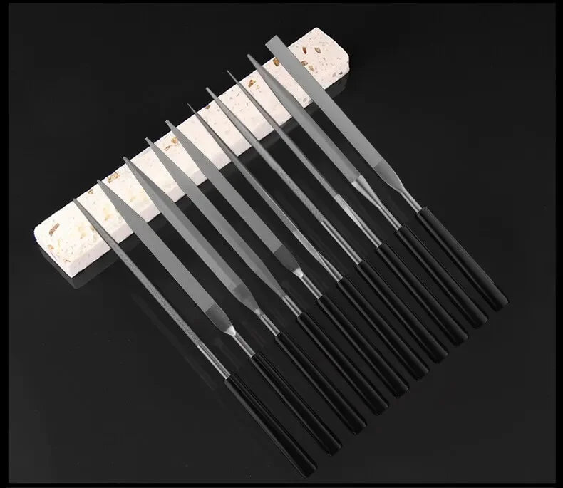 10 Pieces of Mixed Small File Set Plastic Handle Shaping Triangular Polishing Metal Steel File Flat File Hand Tools Files Set