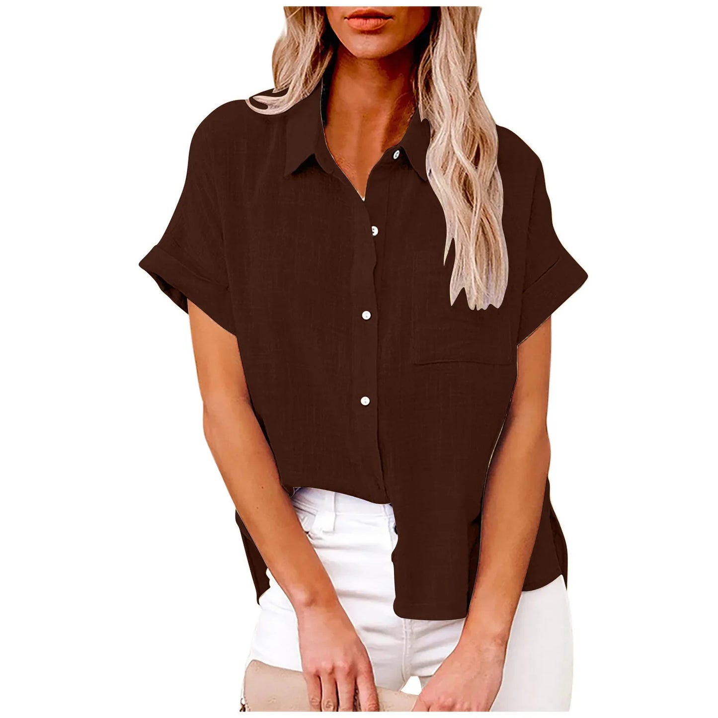 Women's Cotton-Linen Blouse — Loose Short-Sleeve Casual Summer Top