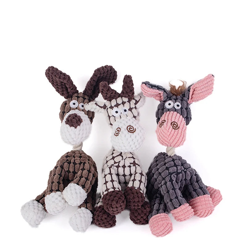 Plush Dog Toy Animals Shape Bite Resistant Squeaky Toys Corduroy Dog Toys for Small Large Dogs Puppy Pets Training Accessories