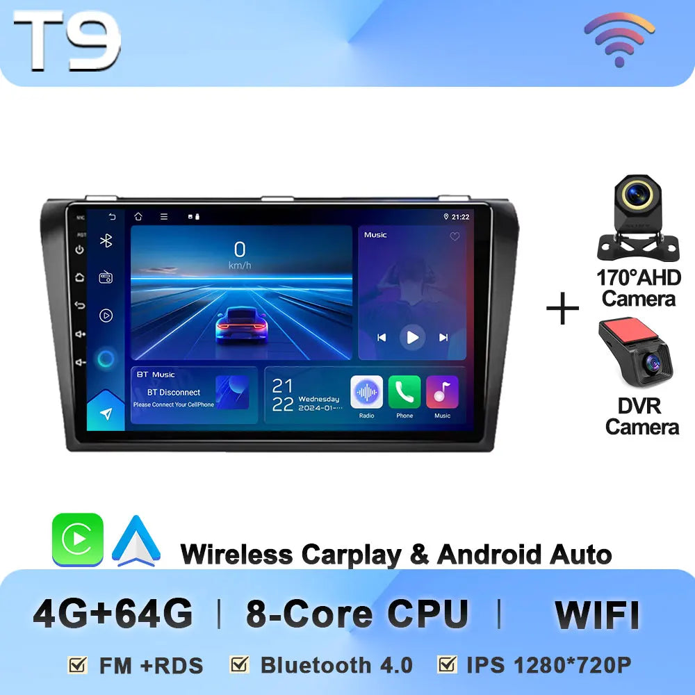 8-Core Android Car Stereo for Mazda 3 (2004–2009) — CarPlay, Android Auto, GPS, 2-DIN, WiFi