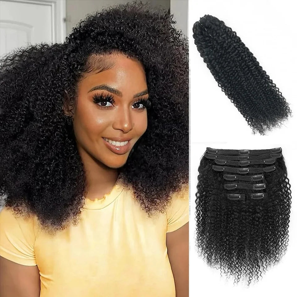 Afro Kinky Curly Clip in Hair Extensions Real Human Hair for Women Brazilian Kinky Curly Human Hair Clip in Extensions 8Pcs 120G