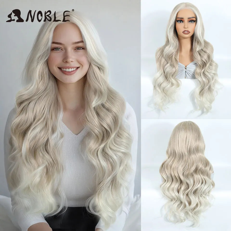 Noble Synthetic Lace Front Wigs For Woman Long Body Wave Wear and Go Glueless Wig Ombre Brown 6x4 Pre Plucked Pre Cut Lace Wig