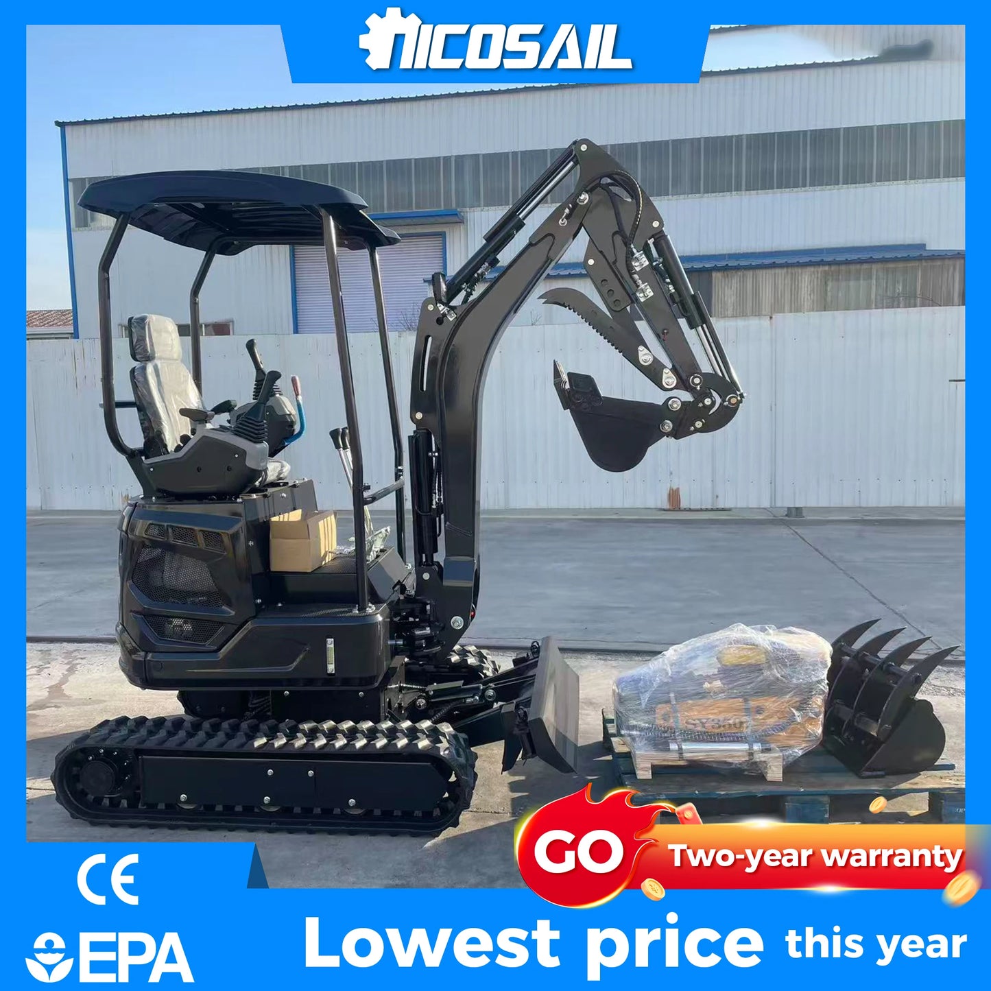 Nicosail 1.8 Ton  Engine Excavator Micro Digger 2T EPA/CE/EURO 5 Customized Compact Mini Excavator with attachments Prices