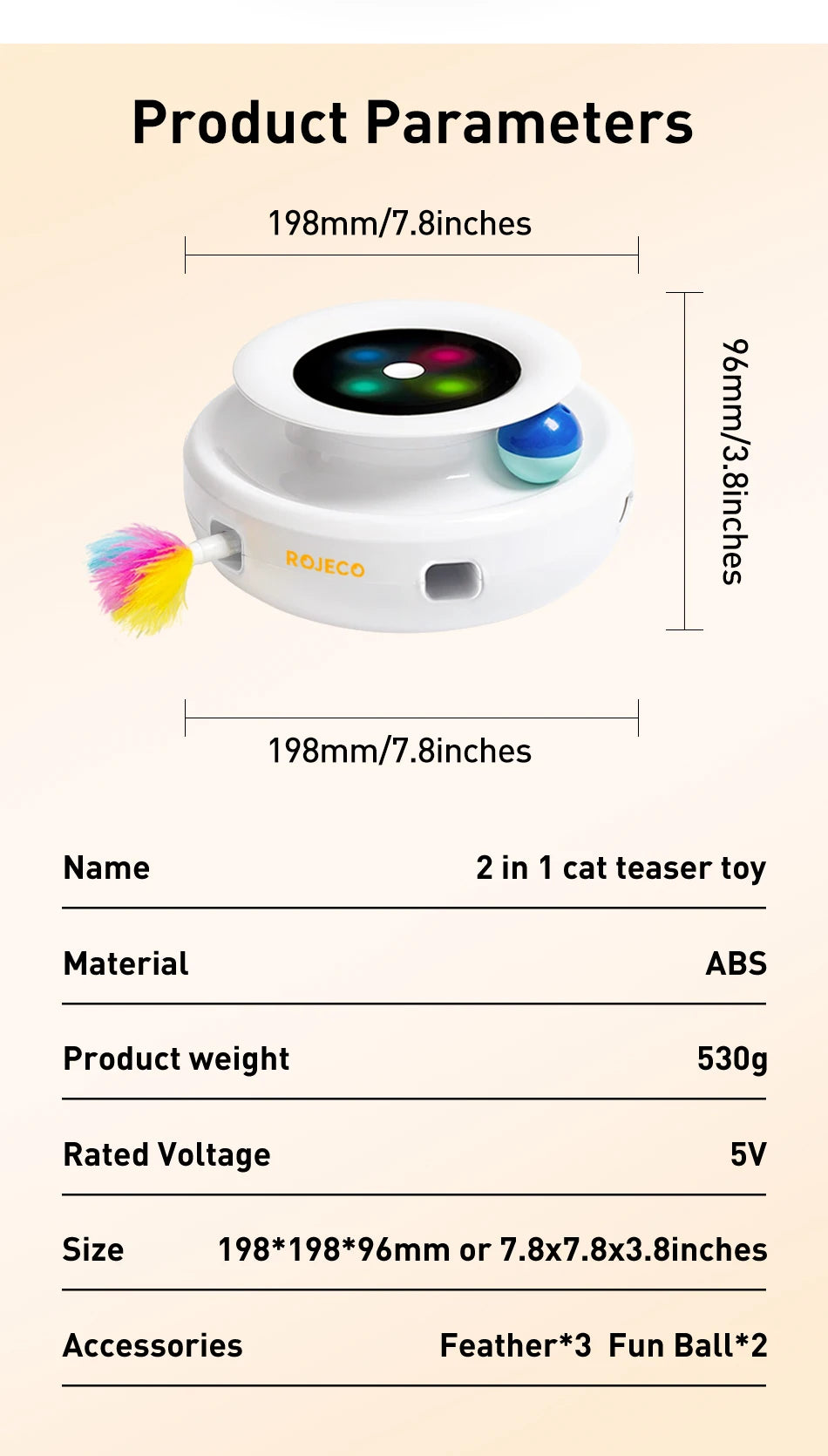ROJECO 2-in-1 Smart Cat Toy – Automatic Feather & Fun Ball Interactive Toy Set | 5 Modes Electronic Pet Toy