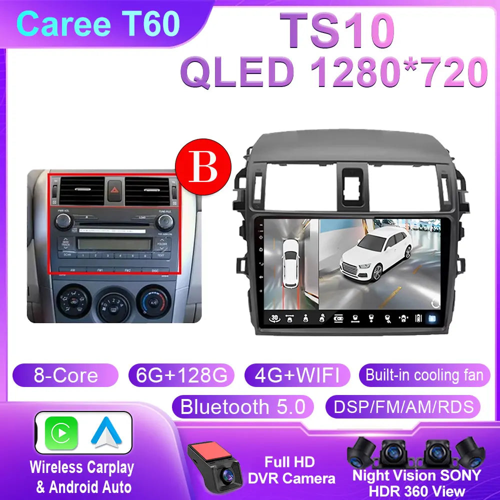 Android 14 For Toyota Corolla 2006 2007 2008 2009 2010 2012 2013 Carplay stereo Car Radio Navigation GPS Multimedia video NO DVD