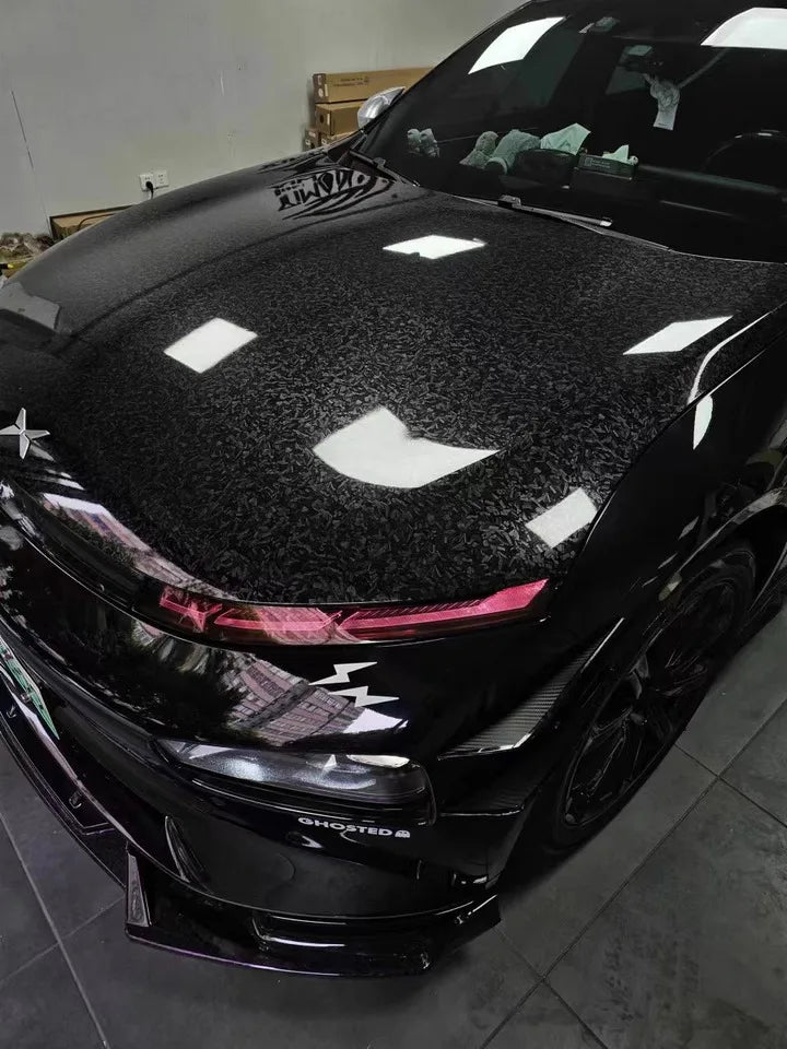 Glossy Black Forged Carbon Vinyl Wrap Auto Motorcycle Self-Adhesive Sticker Forged Carbon Car Body Film Tuning Wrapping Foil