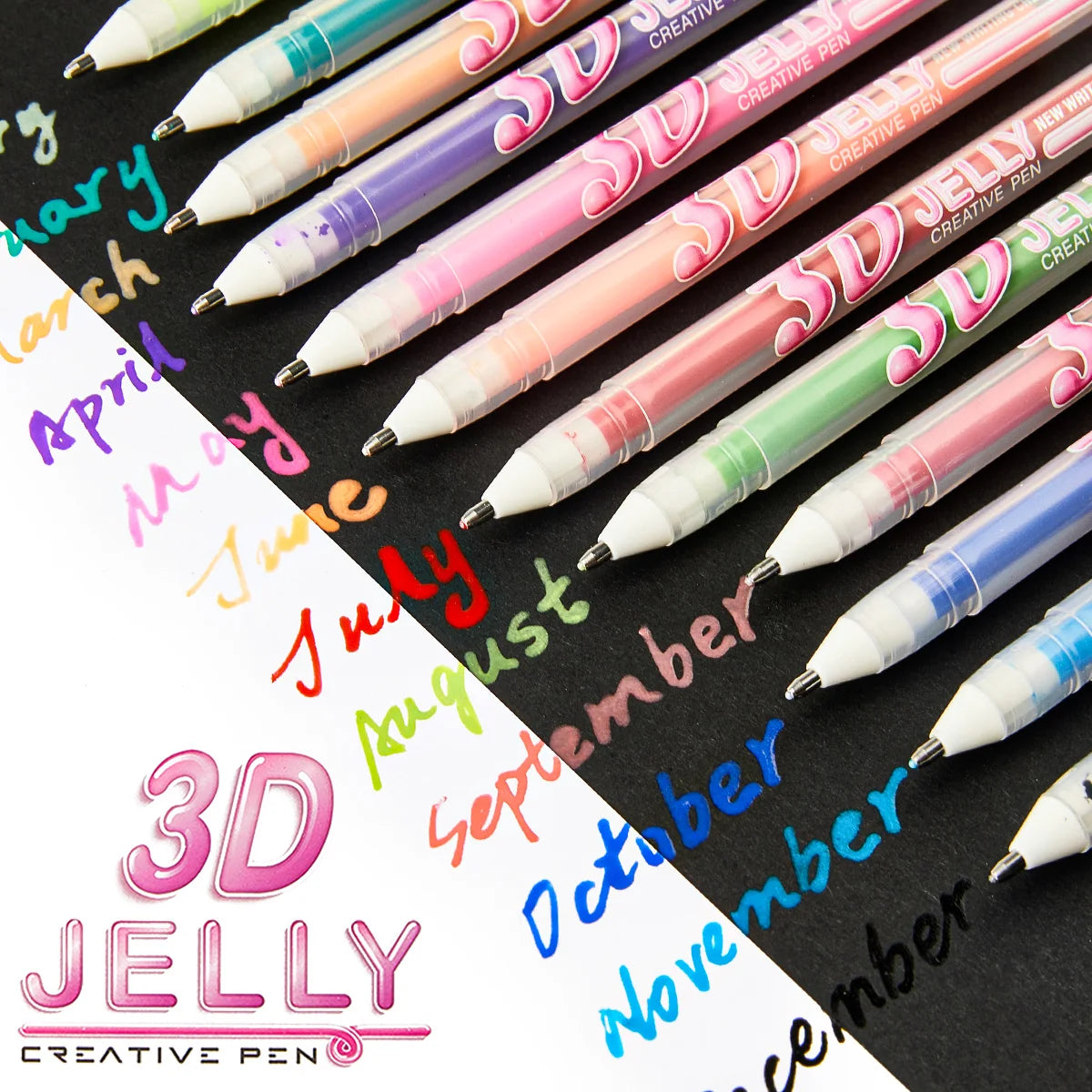 SHANDS 12PCS 3D Jelly Gel Pens Set, 1.0mm Bold Tip, Vibrant Ink, Quick-Dry & Smooth for Drawing, Journaling & Back to School