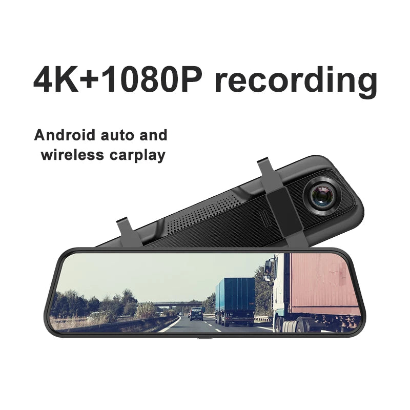 10 Inch 4K Mirror Dash Cam Suppost Wireless Carplay & Android Auto WIFI GPS Navigation Dual Lens Video Recorder Car Dvr