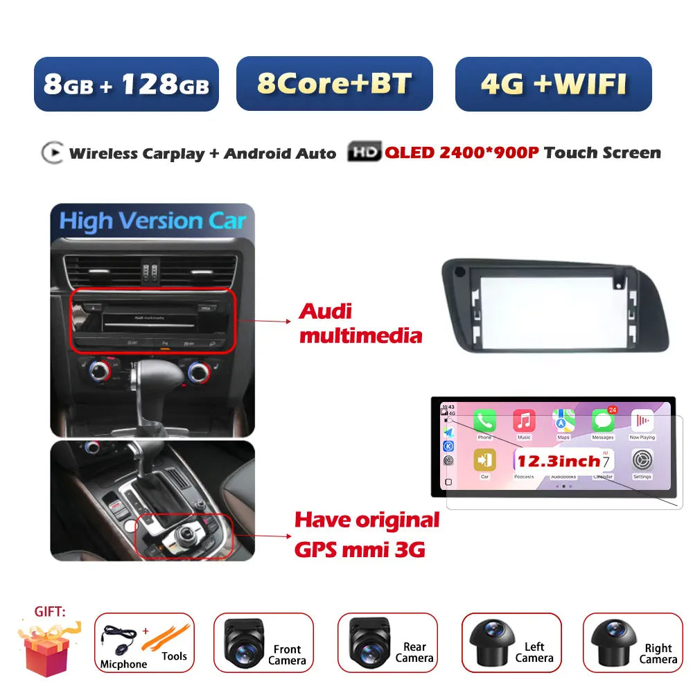 Car Stereo with Apple CarPlay & Android Auto, Compatible with Audi Q5 (2009-2017)