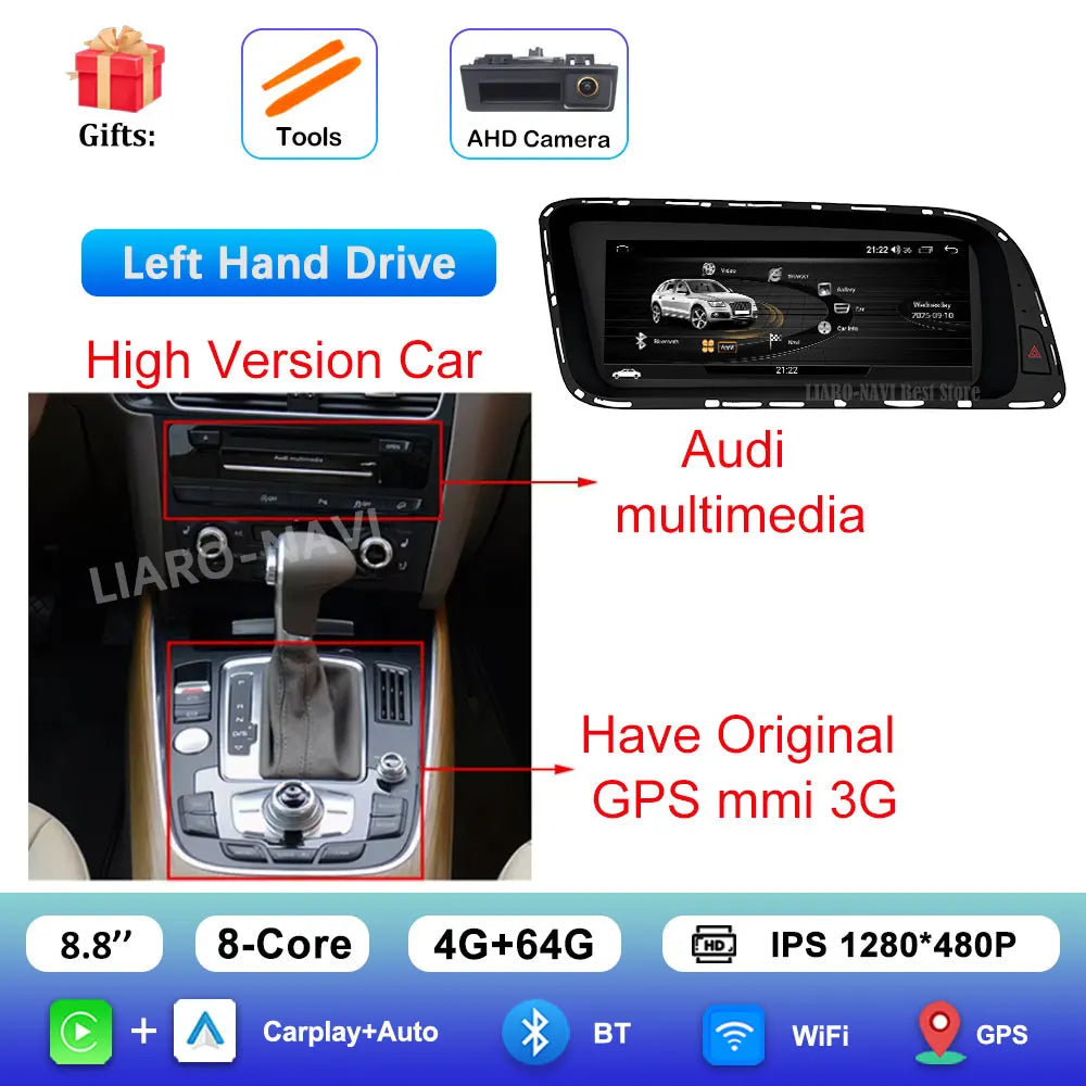 Android 16 for Audi Q5 2026 - 2026 HD Screen Car Radio Video Multimedia Player 8.8 inch BT 4G Carplay DSP Stereo WiFi Auto Tools