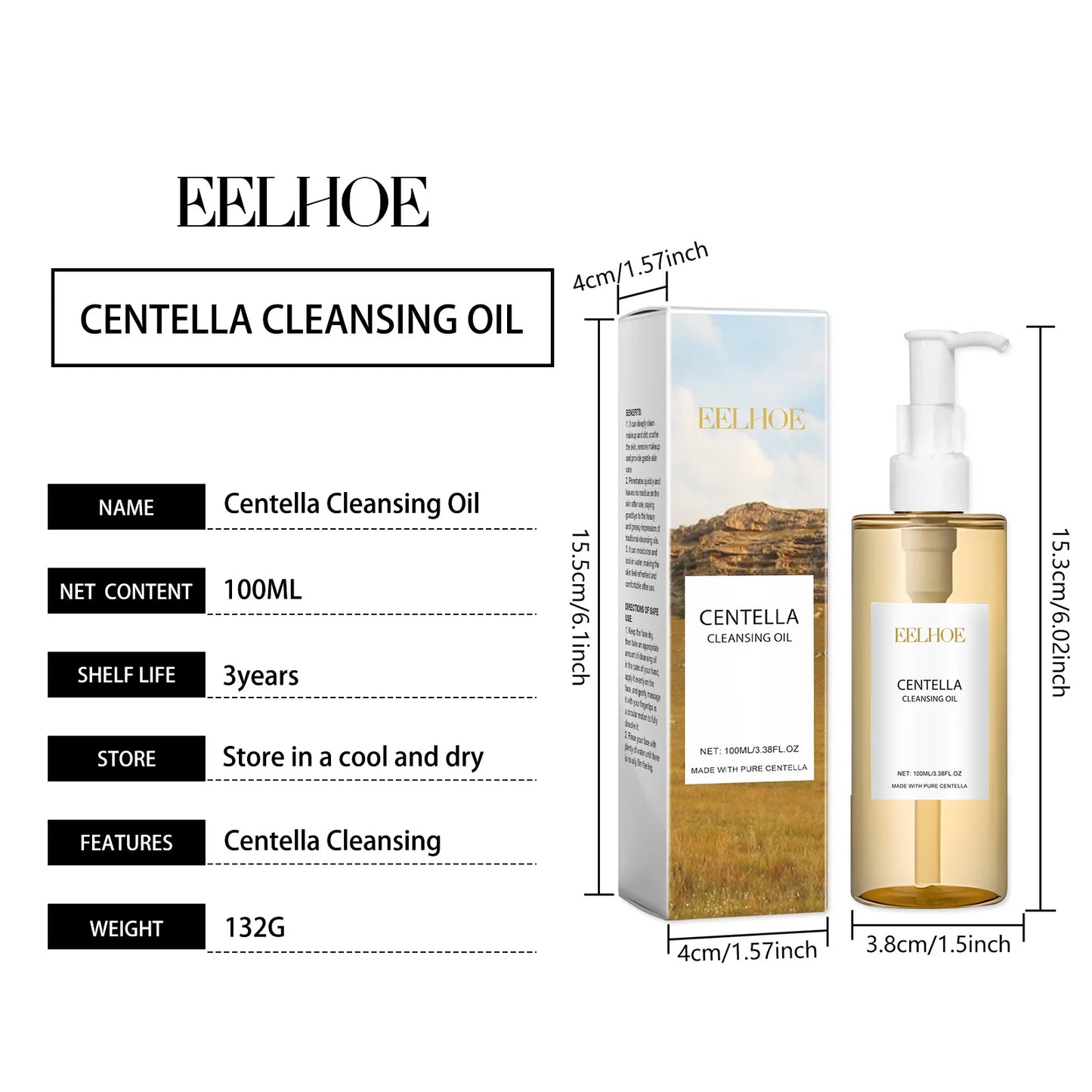 Centella Cleansing Oil Gentle Makeup Remover Oil Deep Pore Cleansing Blackhead Remover Non-Comedogenic Hydrating Oil Cleanser