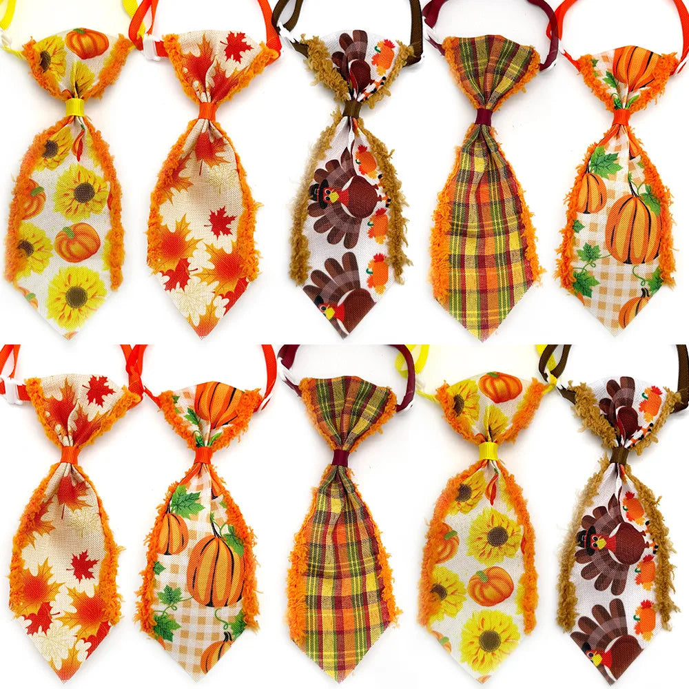 30/50pcs Fall Pet Product Dog Bowtie Necktie Fluffy Style Ties Thanksgiving Small Dog Bowtie Pet Dog Grooming Collar Accessoreis