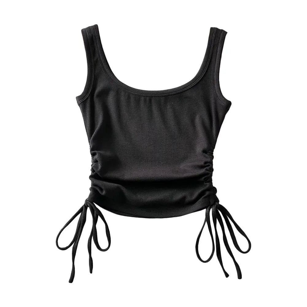 New Arrival Girls Casual Solid Colour Two Side Drawstring Vest Folds Shirring Sexy Tank&Camis