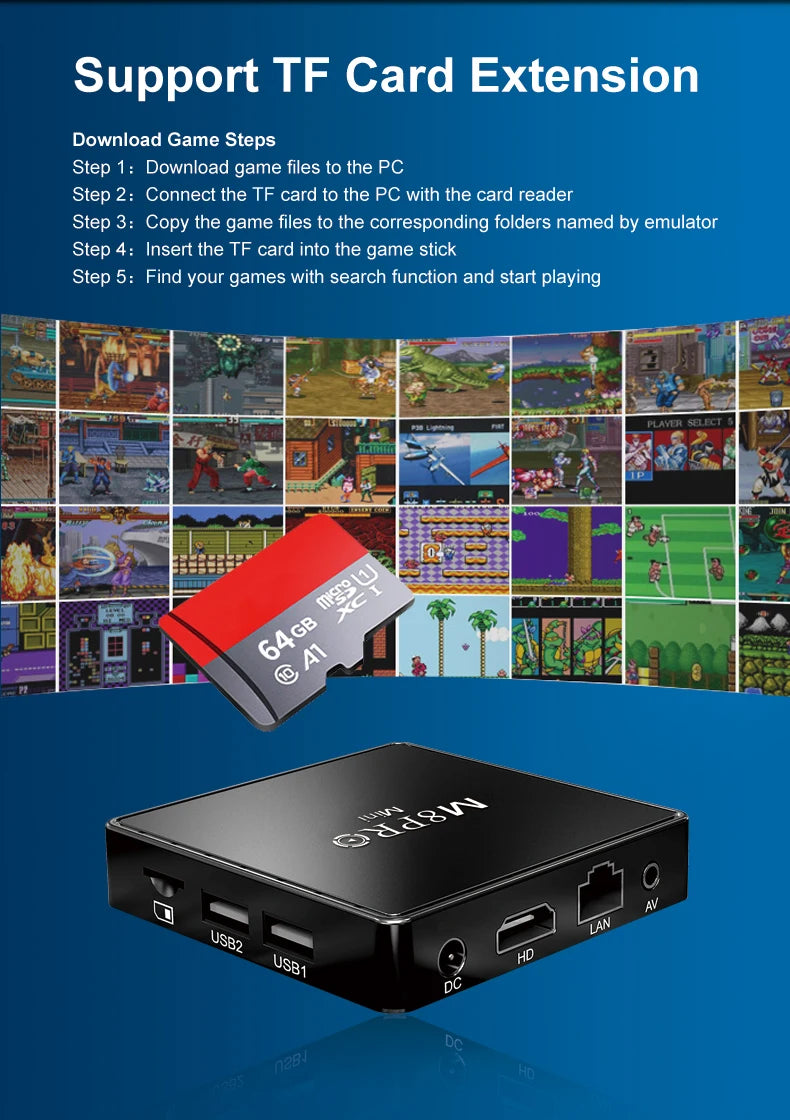 M8 PRO MINI Retro Game Console – 40+ Emulators, 11,000+ Games, 4K HD, 2.4G Wireless Controllers | N64/PS1/PSP